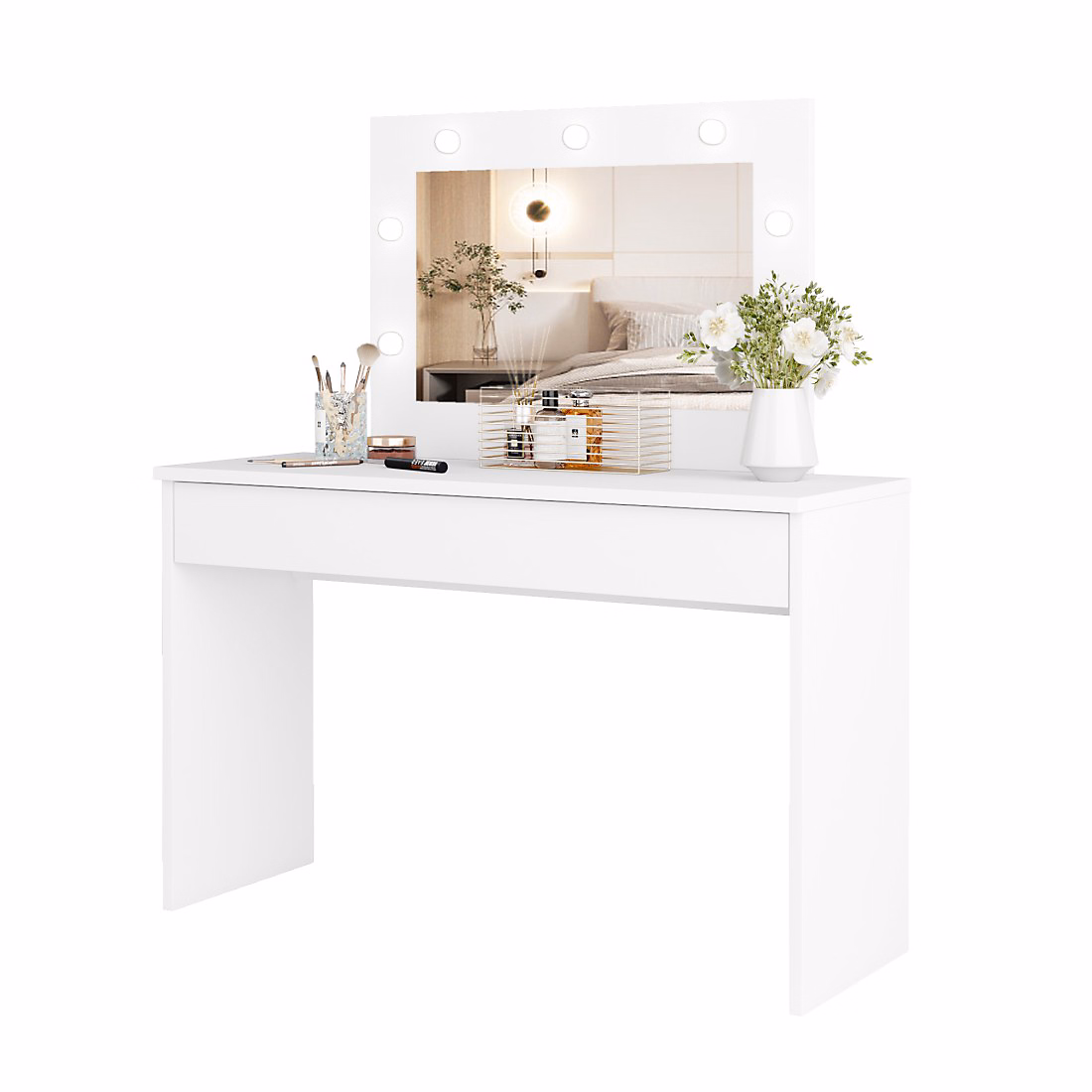 Coiffeuse DIVA blanche Avec miroir – tiroir et éclairage LED Elégance et fonctionnalité