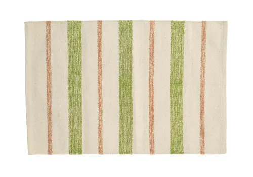 Pour personnaliser vos extérieurs：Tapis rayé coloris vert en coton - 60 x 90 cm