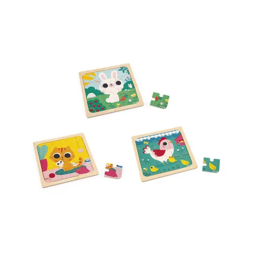 Espace vert moderne：Puzzle Janod Trio - 3 X 9 pièces