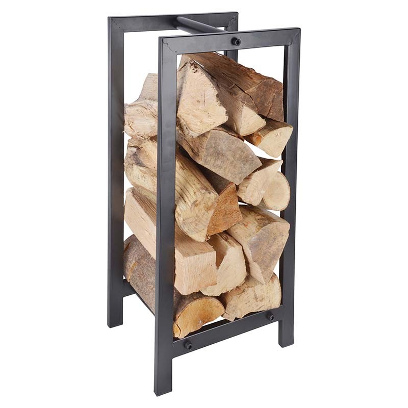 Porte-bûches noir en acier - Rangement et support 2 en 1
