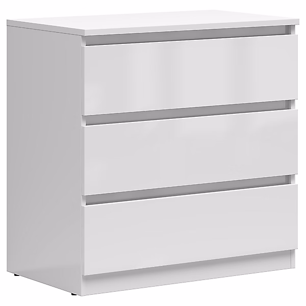 Commode meuble de rangement à 3 tiroirs coloris Blanc brillant – Longueur 75 x Profondeur 45 x Hauteur 75, 5 cm