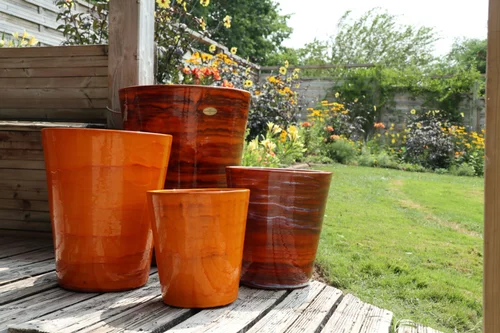 Idée pratique：Pot en terre cuite émaillée orange Savane Les Poteries d’Albi Sydney - Ø 45 x H 61 cm