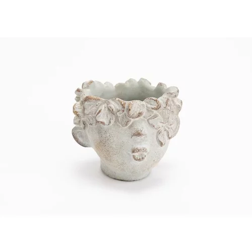 Une idée pratique pour l’extérieur：Cache-pot tête d'enfant coloris gris Bisous - 10 x 10,5 x 12 cm