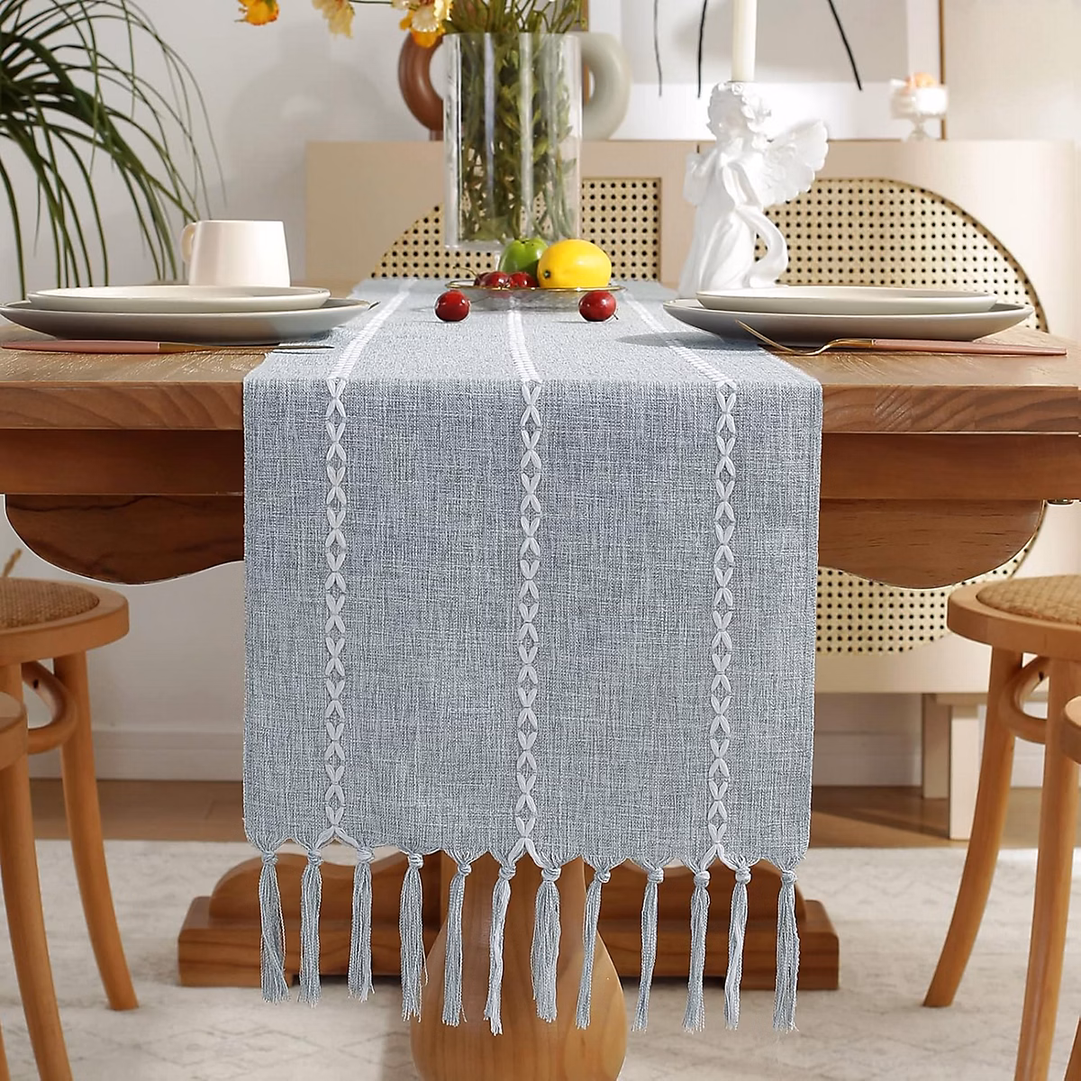 Chemin de Table Bohème Bleu Poussière 33 × 90 cm