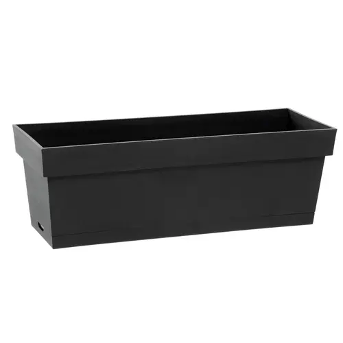 Confort nature：Jardinière toscane Poetic botanic® avec plateau clipsé coloris gris en plastique recyclé 10 L - 50 x 18 x 16,7 cm