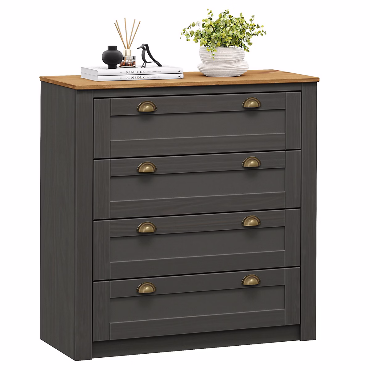 Commode chambre BOLTON L 91 cm en bois massif – Anthracite