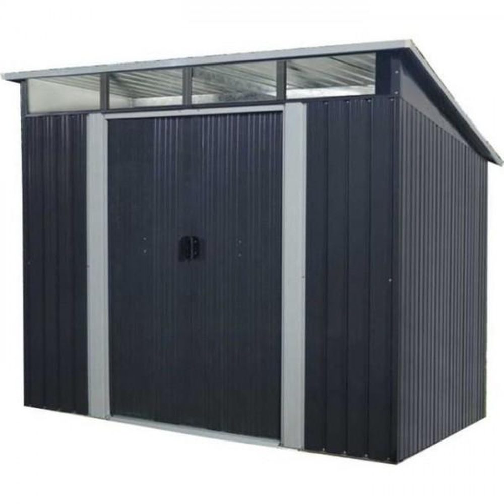 MARKET24 Abri de jardin en métal 4,61 m² - 238 x 193 x 202 cm - soler - kit d'ancrage inclus, 2 portes coulissantes - gris
