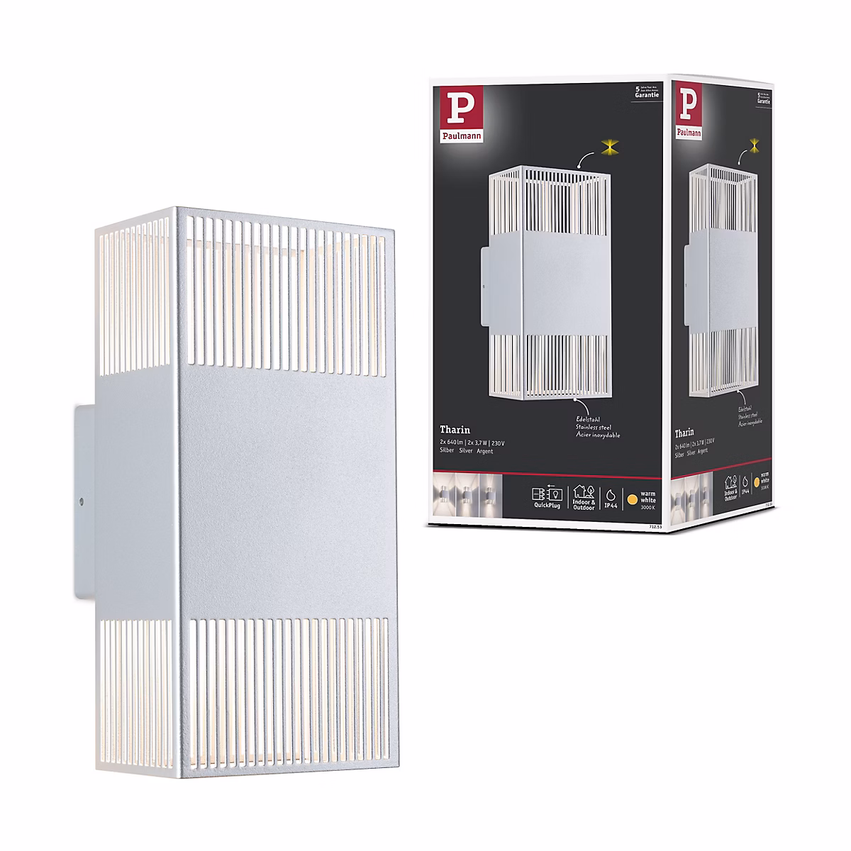 Applique LED Tharin IP44 3000K 120 × 250 mm 2x3 – 7W Argent