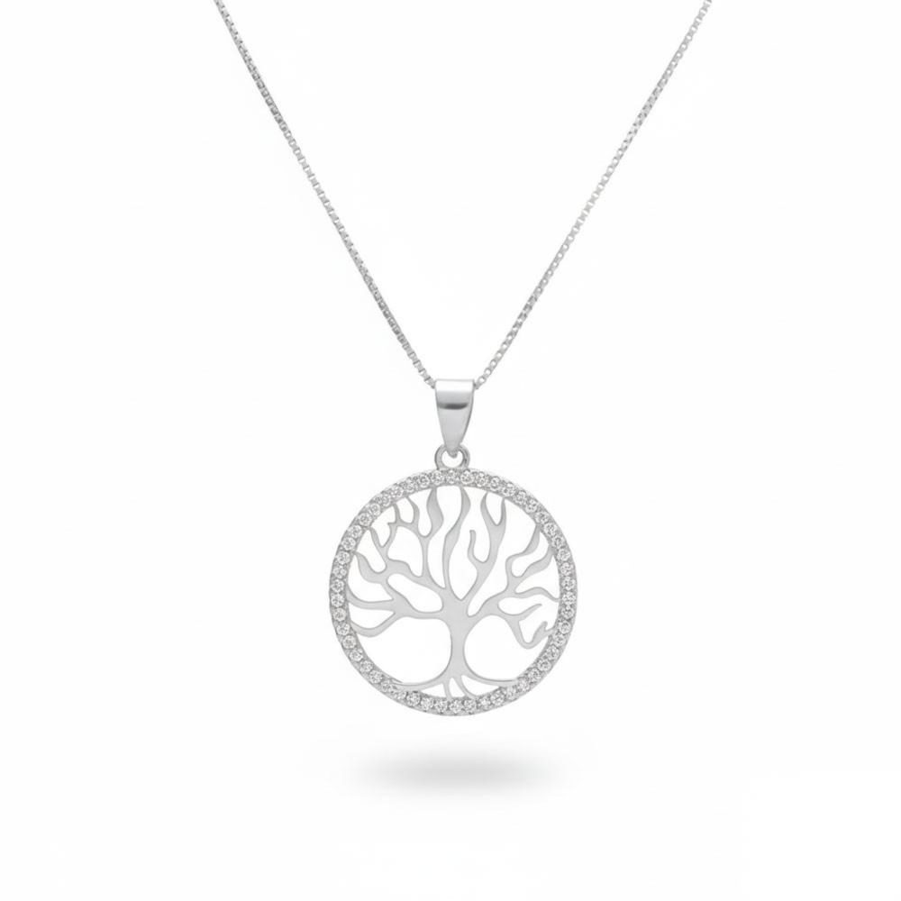 L'ATELIER D'AZUR Collier Argent 925/000 Rhodié - Arbre de Vie Pavé de Zirconiums