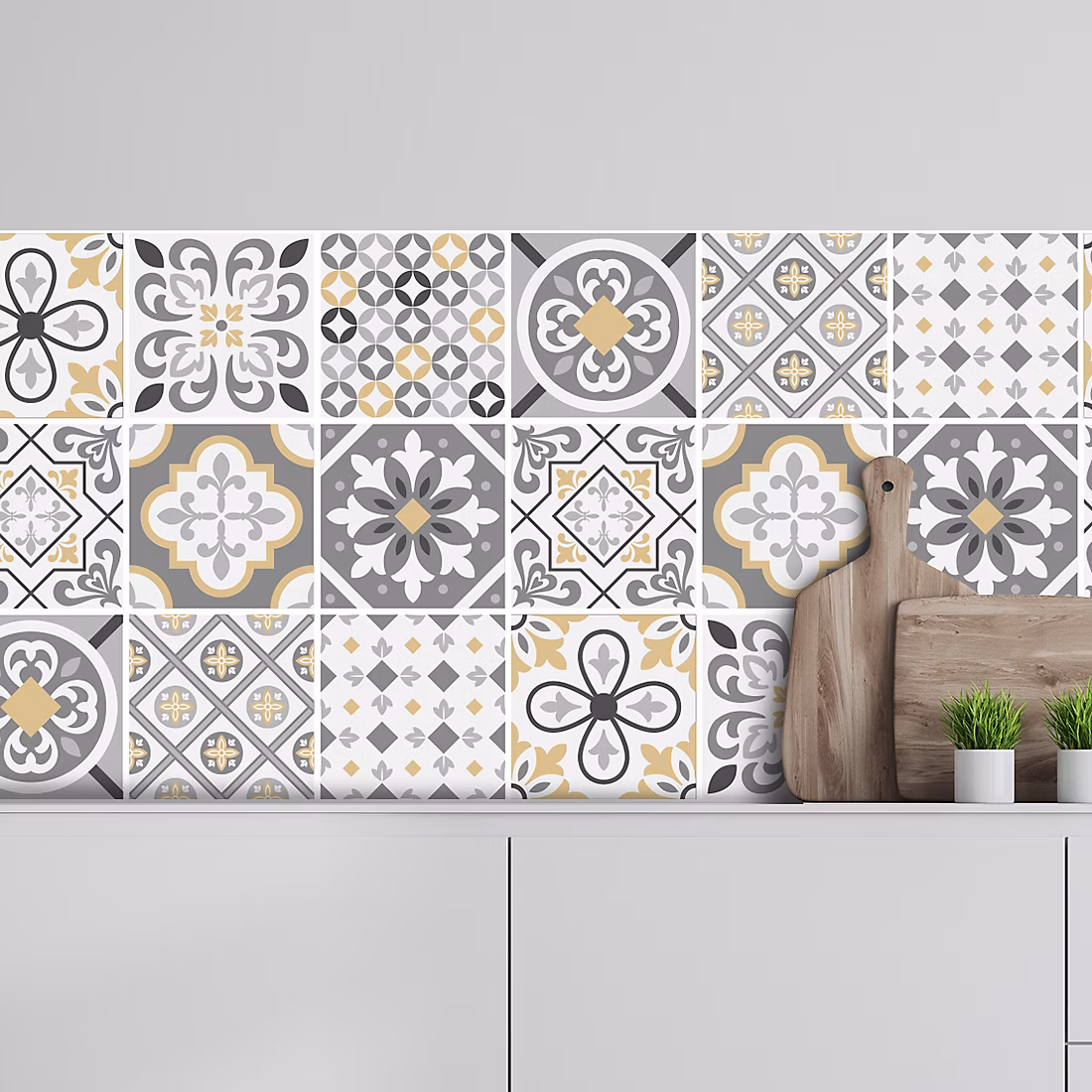 Crédence adhésive carreaux de ciment gris et beige 60 × 200cm