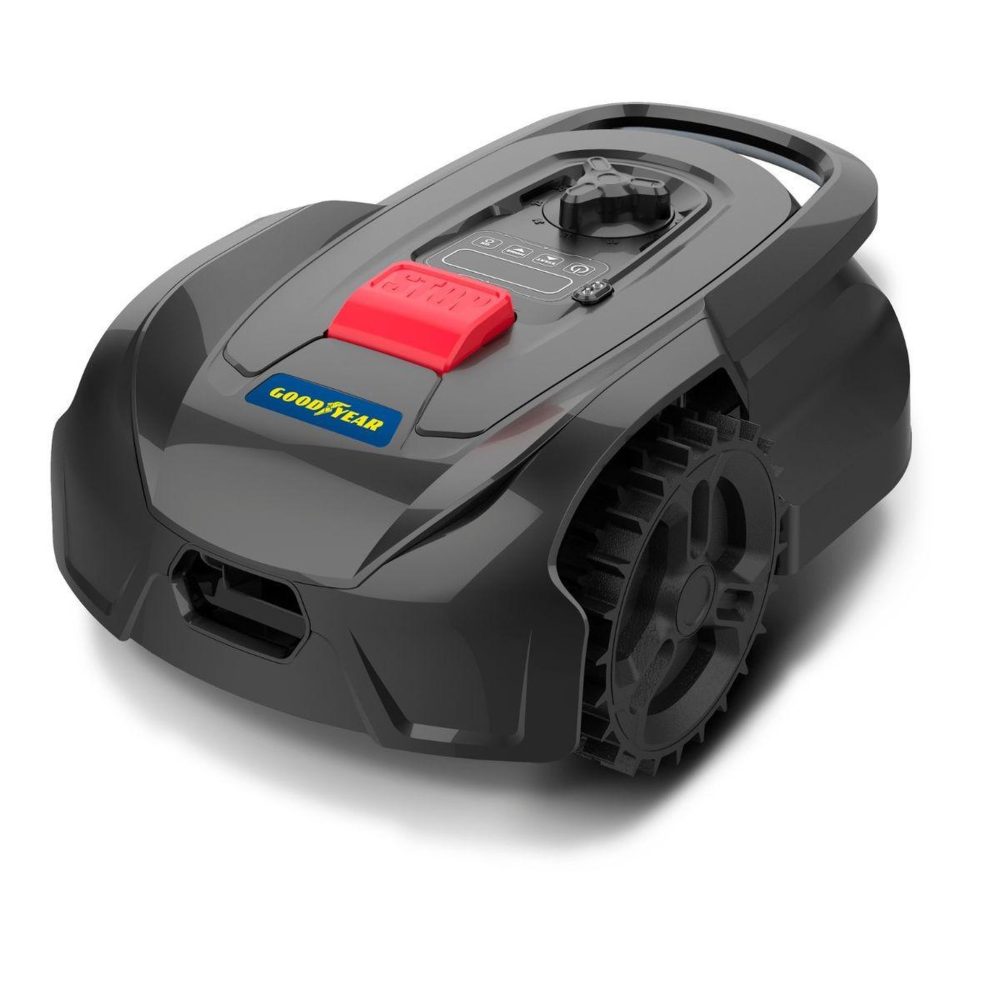 GOODYEAR Robot tondeuse sans fil 500m2 installation facile 3 lames mulching coupe ø18cm 45% retour à la base autonome goodyear
