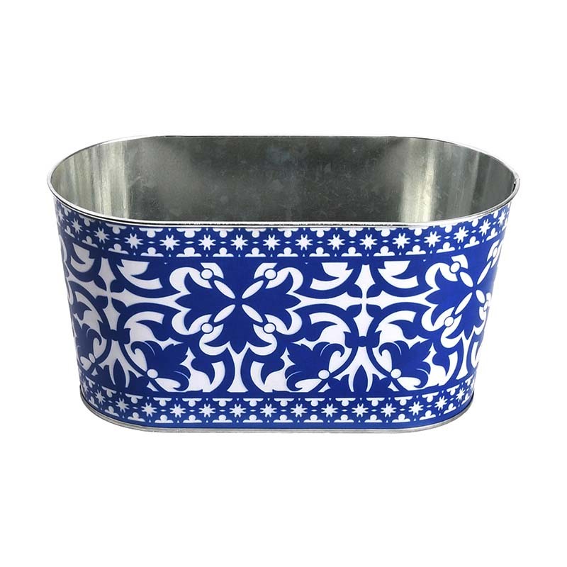 Jardinière ovale zinc motif carreau de ciment 22,8 cm