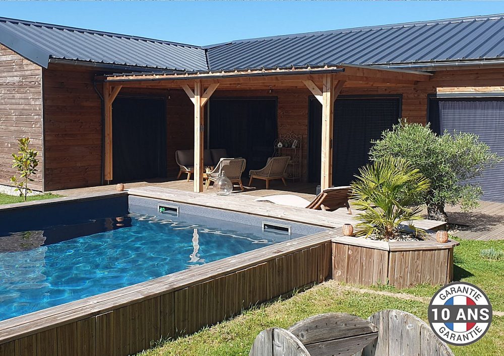 Carport adossé toit plat 450cmx400cm – bois DOUGLAS Français (Charpente en bois-auvent-abri voiture) 18 m². Garantie 10 ans