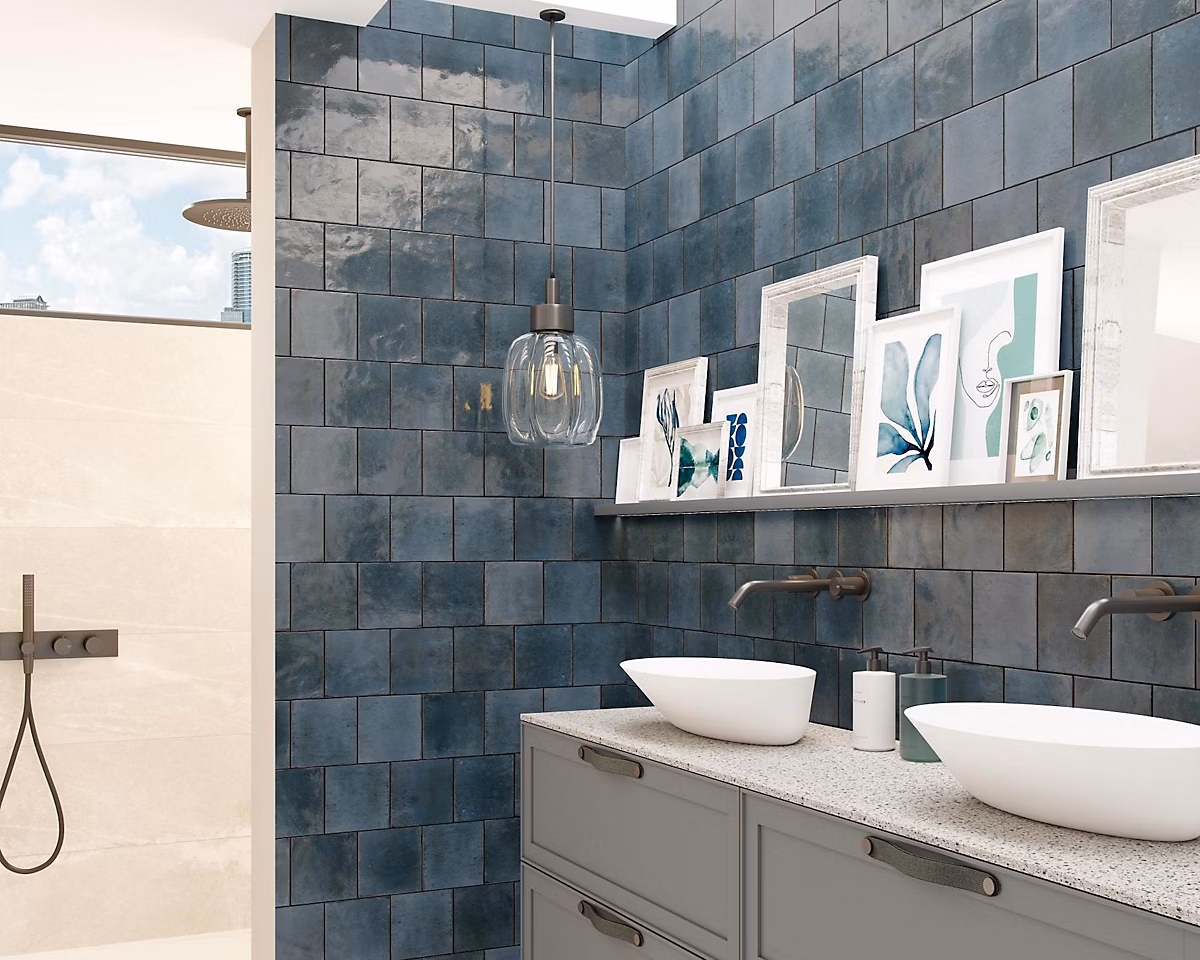 Carrelage Effet Zellige Bleu Nuit AGADIR – Lago 14, 7 × 14,7, Les Carreaux de Jean