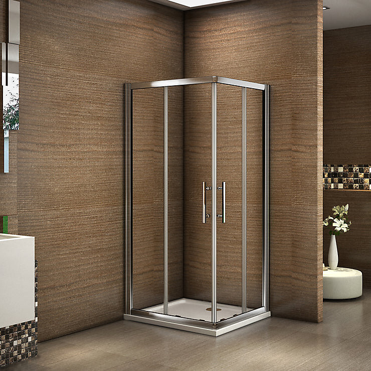 Cabine de douche coulissante angle 80 × 70 × 185 cm – Verre sécurit 6 mm, Chrome