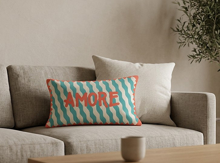 Housse de coussin rectangulaire 30 × 50 cm en coton multicolore imprimé Amore – Deko&Co