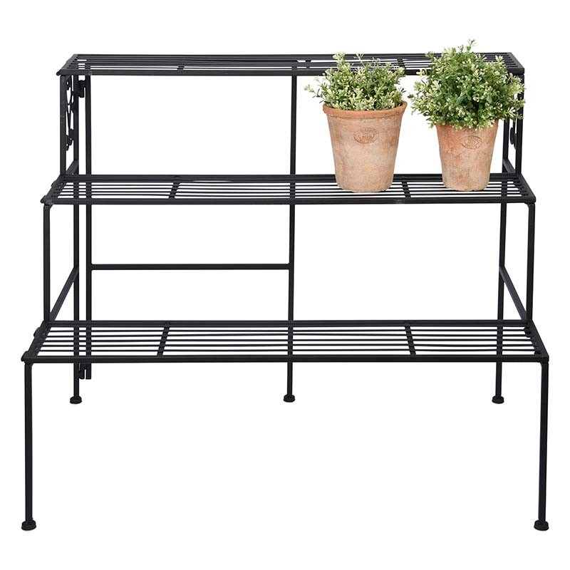 Étagère de jardin pliante 3 niveaux en fer noir - 78,9x51,5x65,3 cm