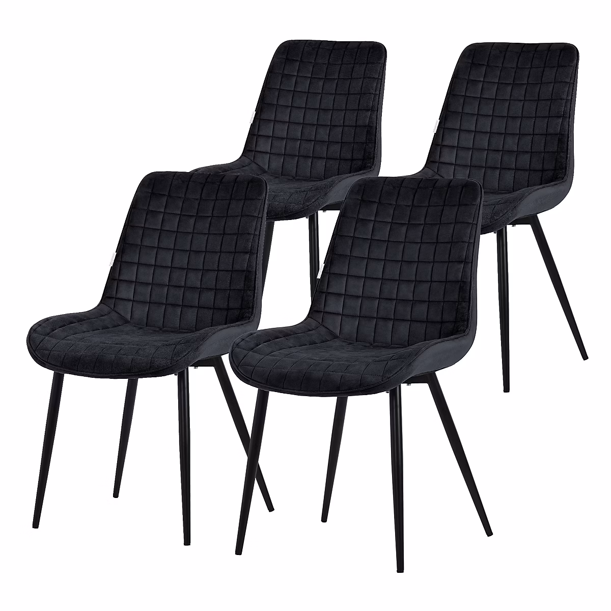 Chaises de salle à manger – set de 4 | noir | assise en velours avec pieds métalliques