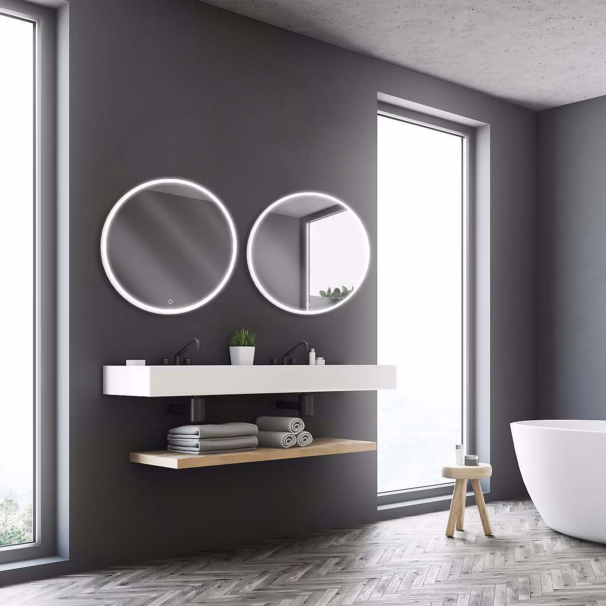 Miroir de salle de bains lumineux LED rond Ø70 cm – argenté, MPGlass Bishop