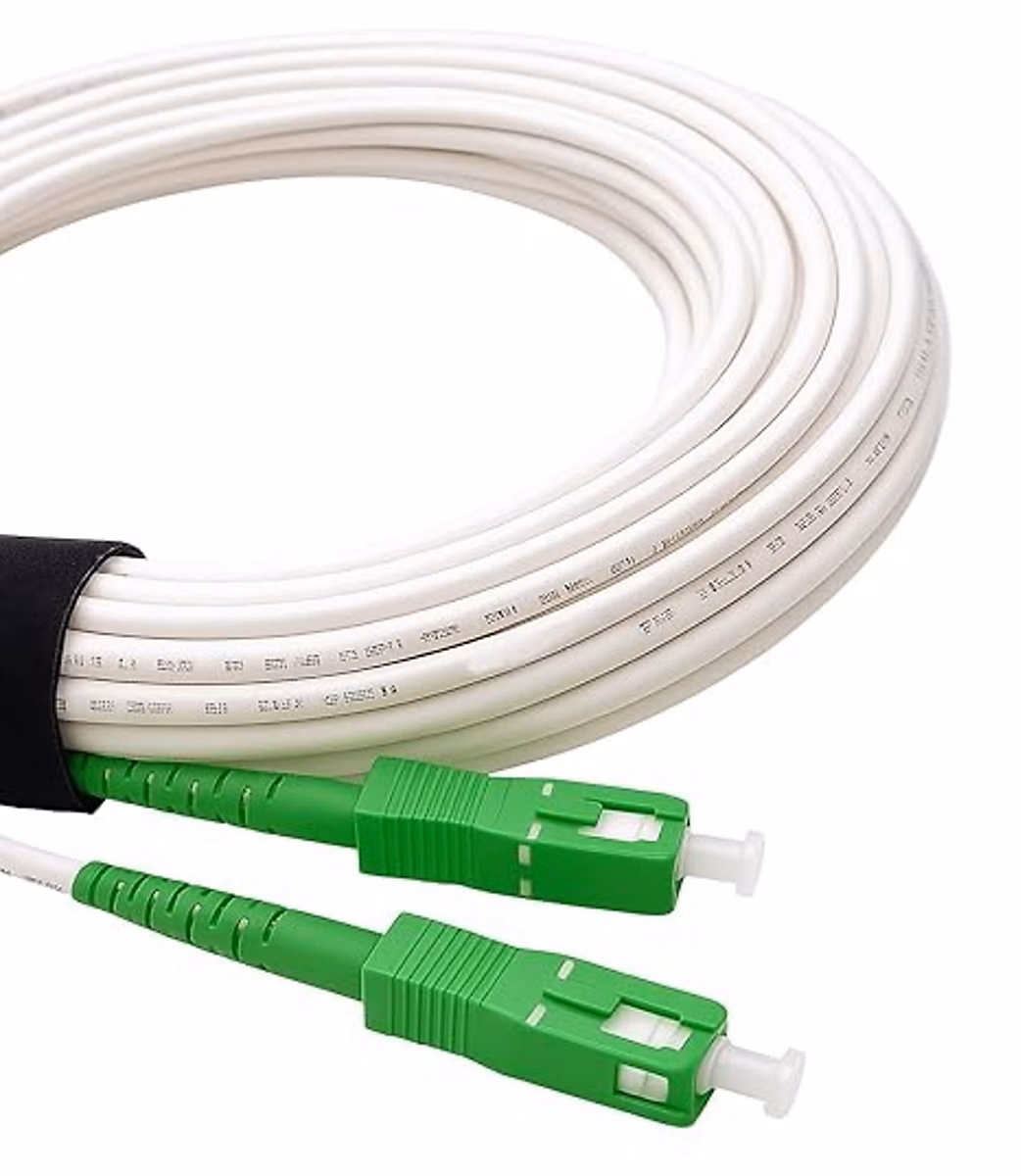 Elfcam – Câble Fibre Optique SC | APC à SC | APC | 25m (Blanc) | Jarretière Renforcée 9/125um | Blindé | Compatible Livebox