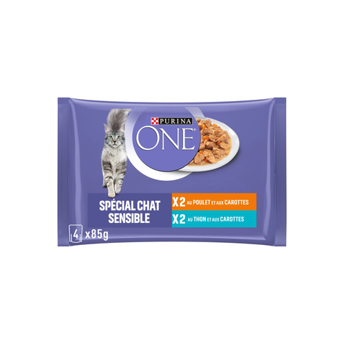 PÂTÉE POUR CHAT PURINA® ONE® SPÉCIAL CHAT SENSIBLE POULET/THON - 4X85G
