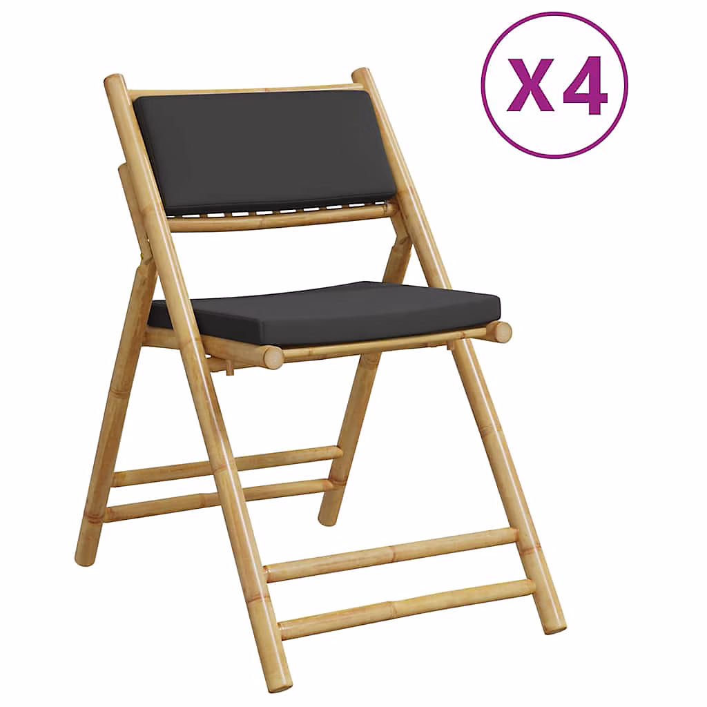 Chaises de bistro pliantes lot de 4 coussins gris foncé bambou vidaXL – Réf. XMNGTMUDY9511811081