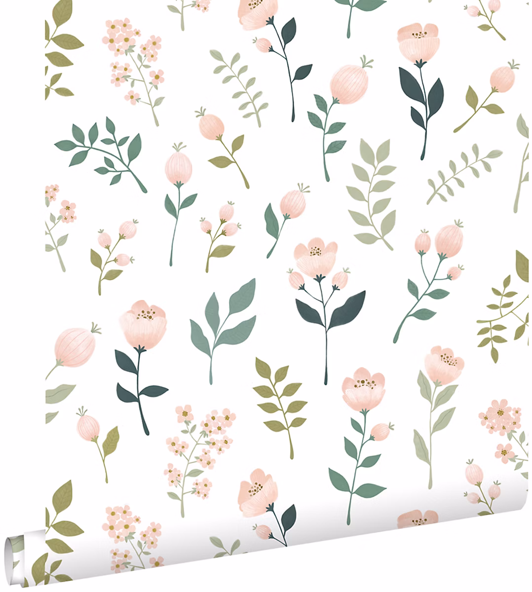 ESTAhome papier peint fleurs blanc – rose et vert 53 cm x 10.05 m