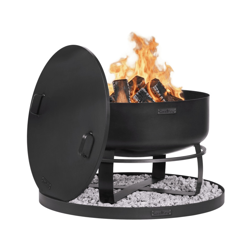 Brasero de jardin XXL VIKING 80 cm avec couvercle et base en pierre 100 cm