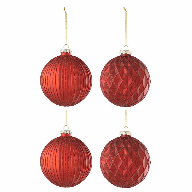 Boite de 4boules de Noël en verre rouge 10 × 10 × 10 cm