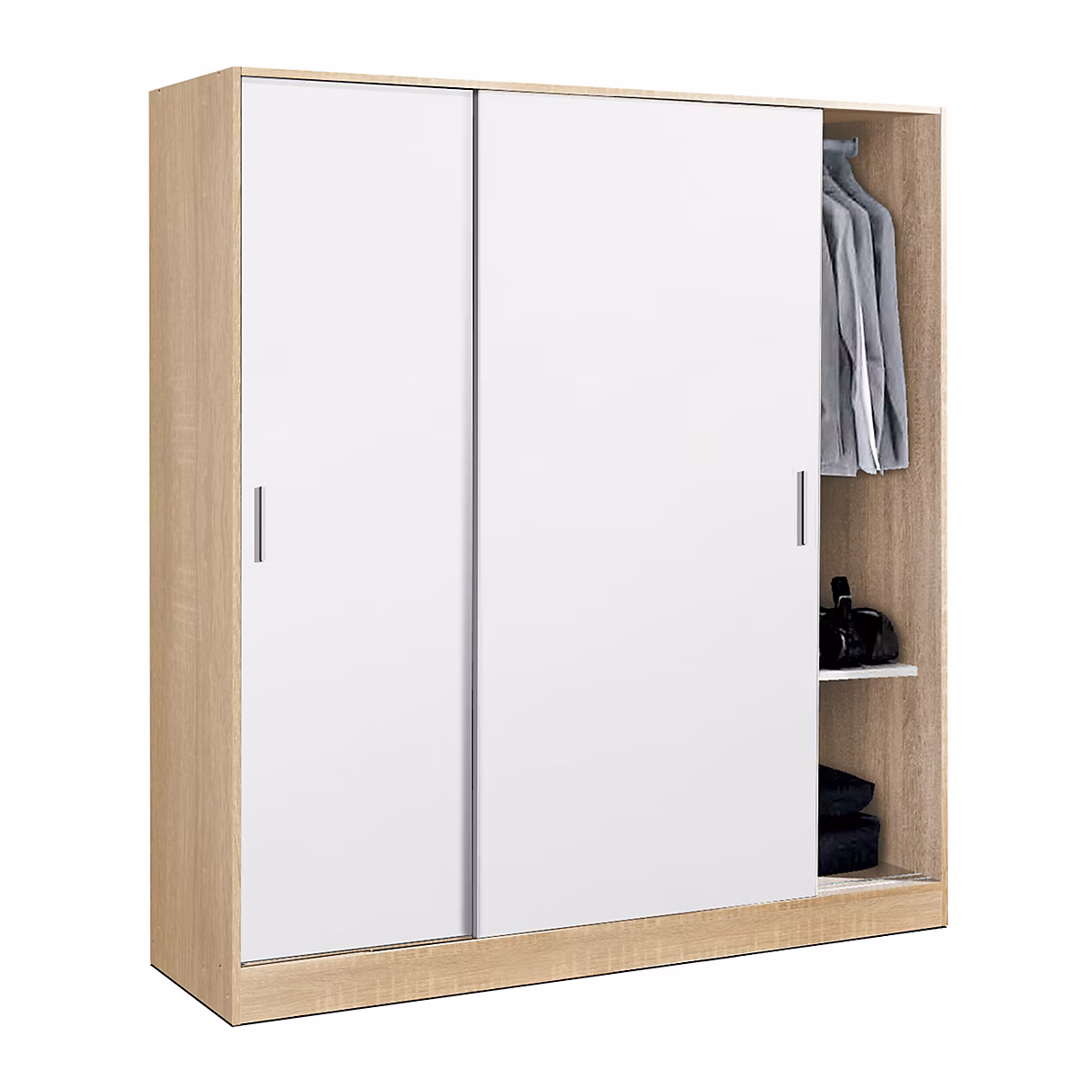 Armoire / placard de rangement de 2 portes coulissantes coloris Chêne Cambrian /blanc – L. 182 x P. 56 x H. 200 cm