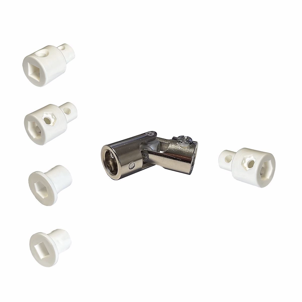 Accessoire de volet roulant – Cardan pour liaison sortie de caisson et tige de manivelle gris/blanc Acbat