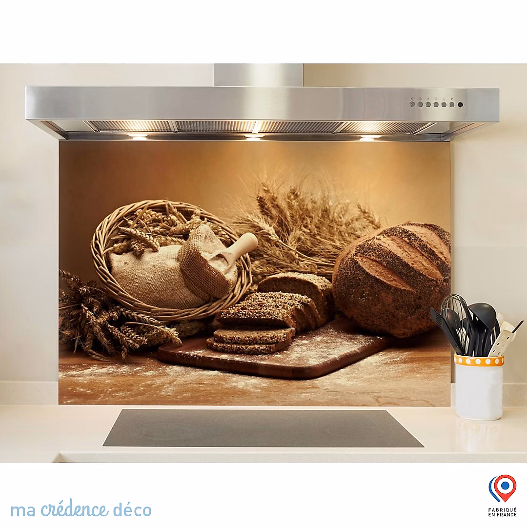 Crédence cuisine fond de hotte Pains et céréales – Verre trempé, L 90 cm x H 50 cm, MaCrédenceDéco