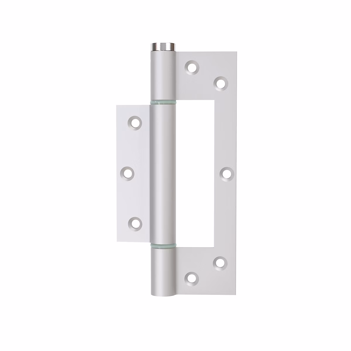 Charnière simple action à ressort – 150 × 40 mm | en aluminium anodisée argent posée totalement en applique