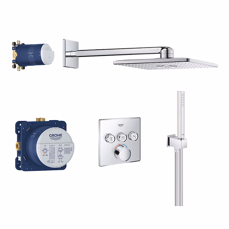 Colonne de douche encastrée thermostatique GROHE Grotherm SmartControl Douchette Euphoria Cube chromé | Colonne de douche