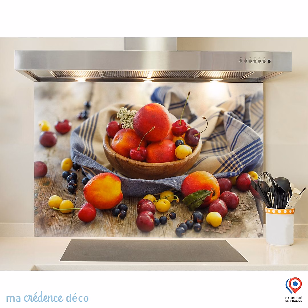 Crédence cuisine fond de hotte fruits rouges – Verre trempé, L 90 cm x H 60 cm, MaCrédenceDéco