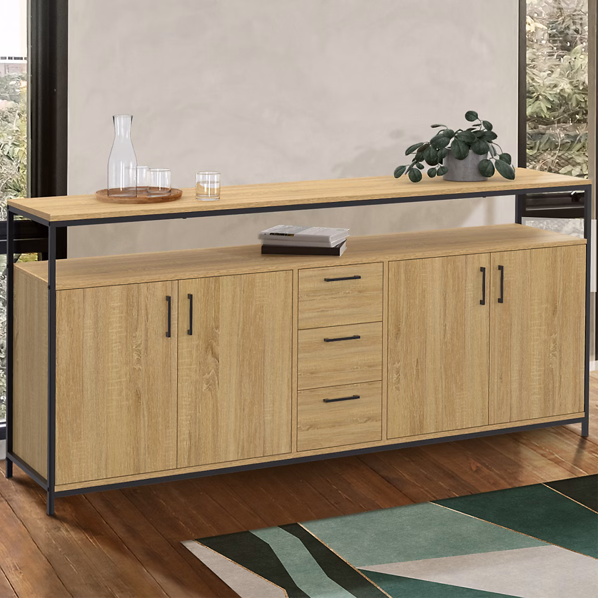 Meuble – Buffet 180 cm DETROIT XXL 4 portes et tiroirs design industriel
