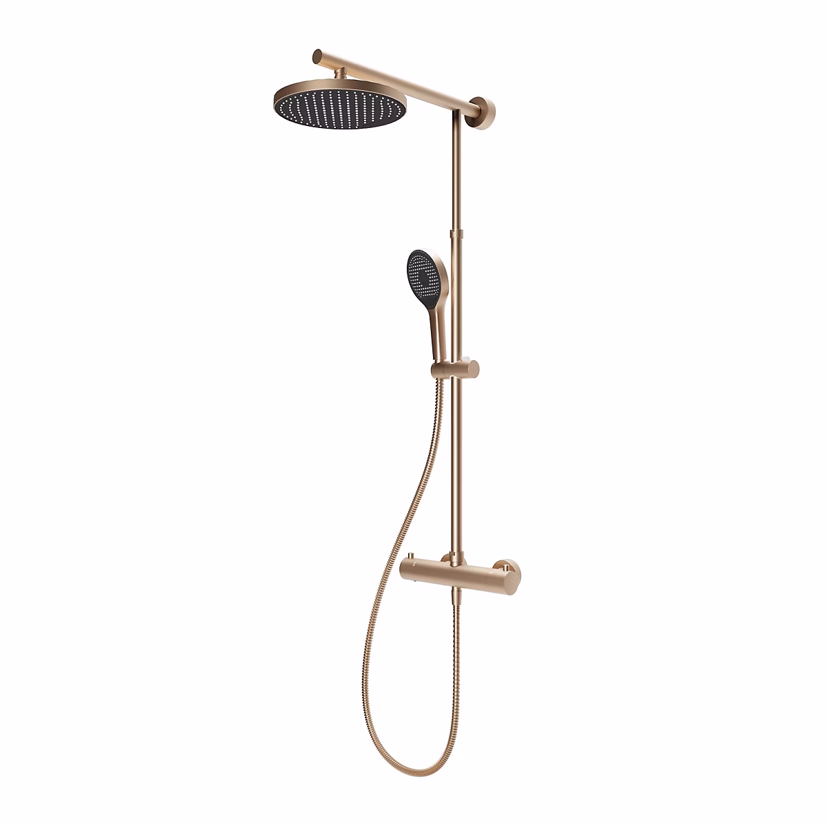 Colonne de douche thermostatique avec pommeau + douchette + flexible + barre réglable – coloris cuivre | Schulte Rain