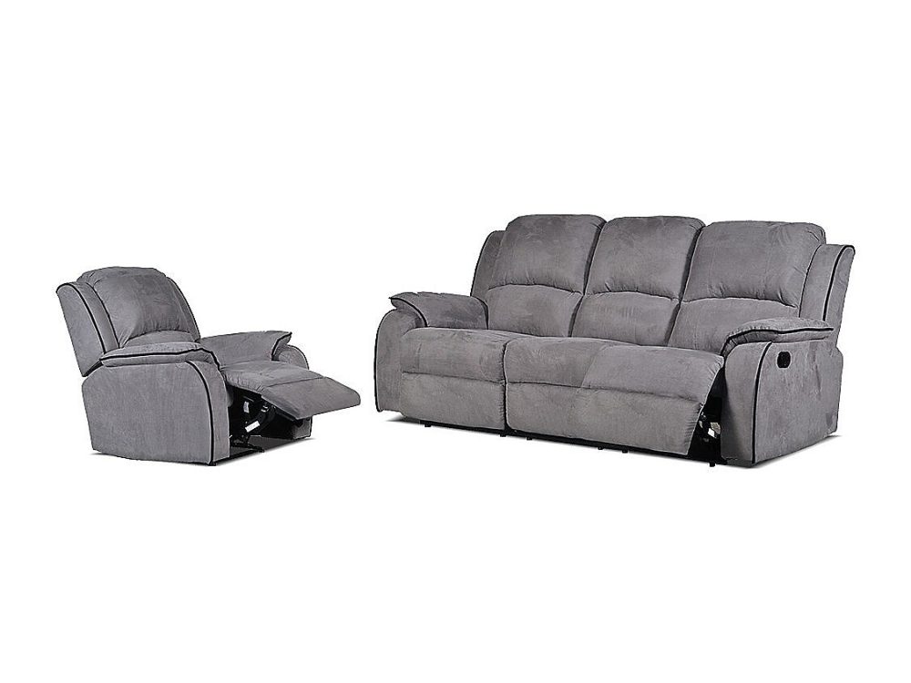 Canapé 3 places et un fauteuil relax en microfibre HERNANI – Gris