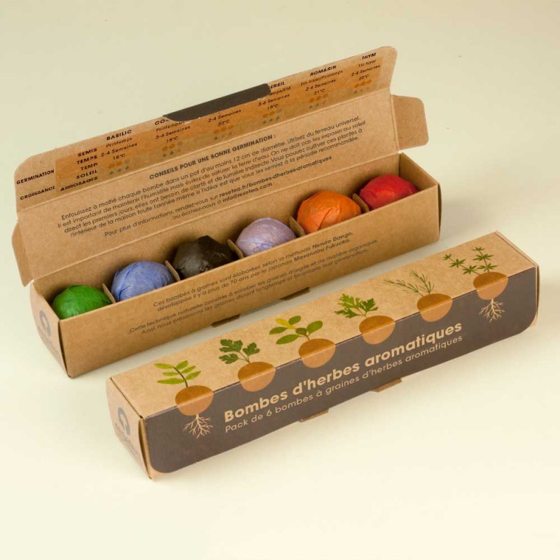 Pack de graines en bombe de 6 herbes aromatiques
