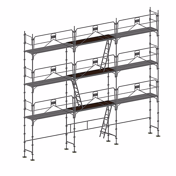 Echafaudage fixe de façade 80m² – Structure + Planchers, Version garde-corps, DUO80GC-SP