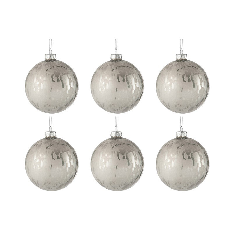 Boite de 6 boules de Noël en verre argent 8 × 8 × 8 cm
