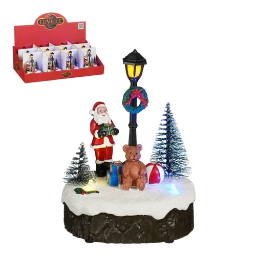 Pour votre espace vert:Scénette lumineuse avec Père Noël et jouets ourson sur piles - 9,5 x 13 cm