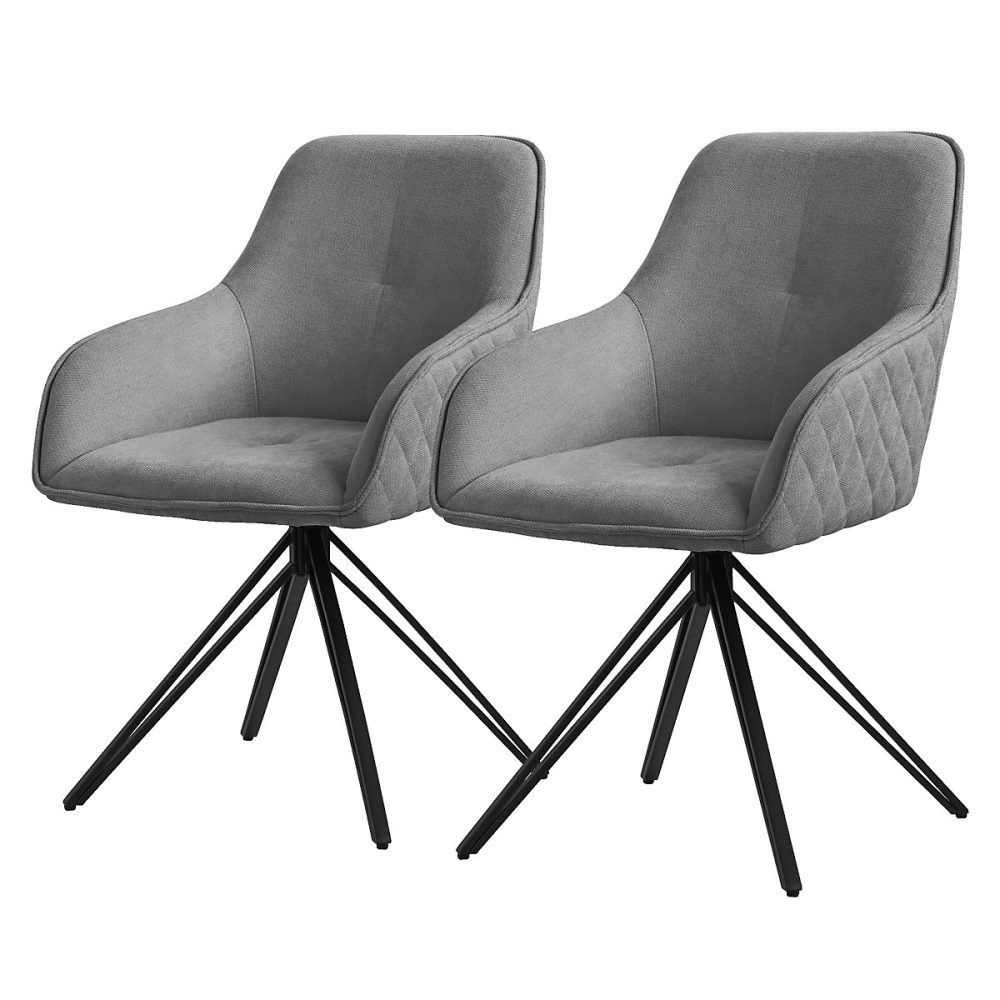 2x Chaise de salle à manger grise pivotante à 360 fauteuil rembourrée de salon – Réf. MNINPSNOZ3133323279