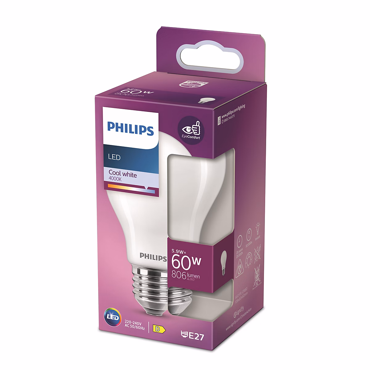 Ampoule LED E27 dépoli 806 lm blanc froid 5 – 9 W Philips