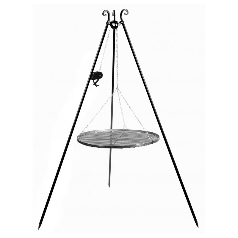Gril trépied 180 cm avec moulinet - Grille acier 70 cm