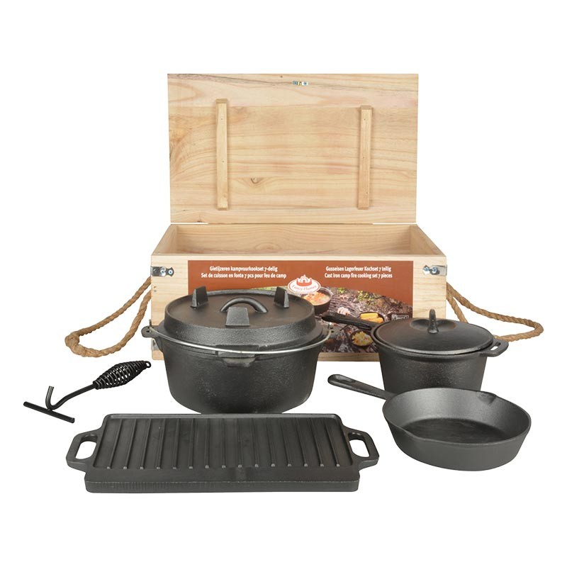 Set de cuisine en fonte pour feu de camp