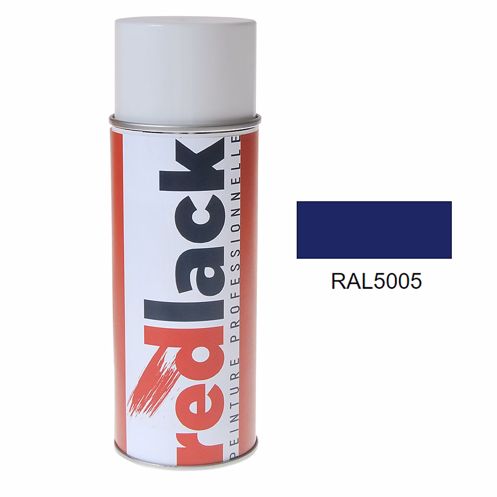 Bombe de peinture Aérosol – spray, 400ml, RAL 5005 Bleu de sécurité, Satiné, multisupport, Redlack, RAL5005