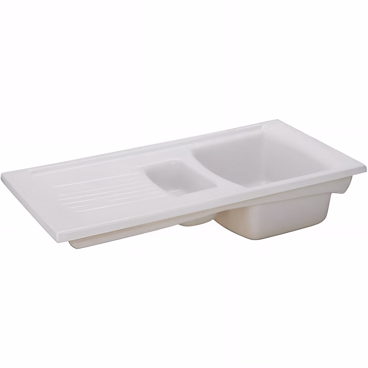 Évier 2 bacs 1 égouttoir à encastrer par dessus 99 – 5x49 | 7cm hauteur 23 | 5cm céramique SANINDUSA Lusitano blanc
