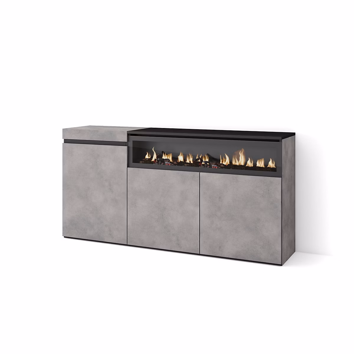 Buffet 150 × 35 × 75cm feu led sans chaleur couleur gris ciment