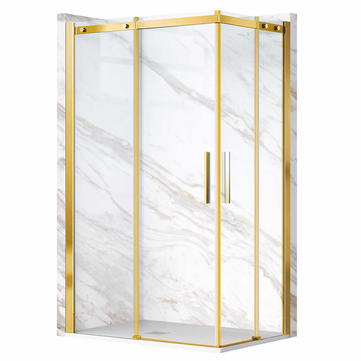 Cabine de douche 90 × 100 cm coulissante en 6mm verre trempé anticalcaire – profils dorés